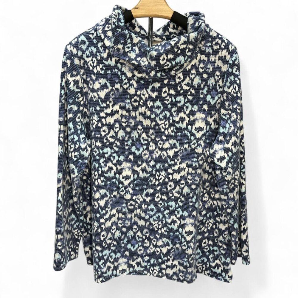 Chico’s Blue Print Loose Neck Long Sleeve Top (Size 3 / XL)